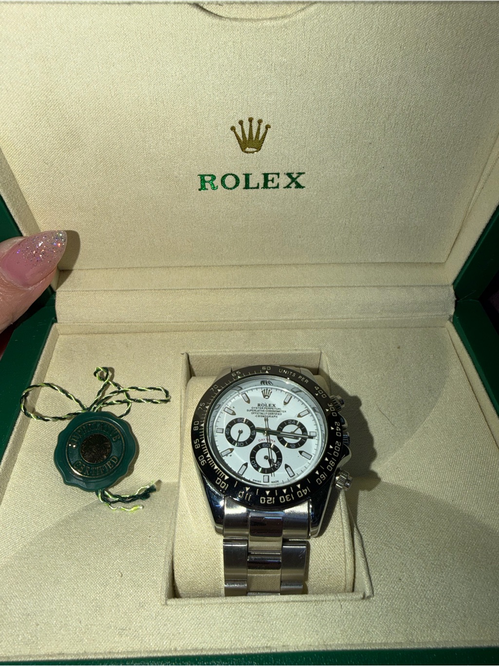 Rolex Menâs Stainless Steel Watch With White Dial And Black Bezel